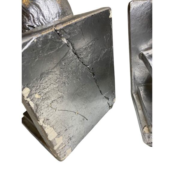 1960 Distressed Pair of Bookends Silver Bust of Washington Plaster Creepy - Picture 7 of 10